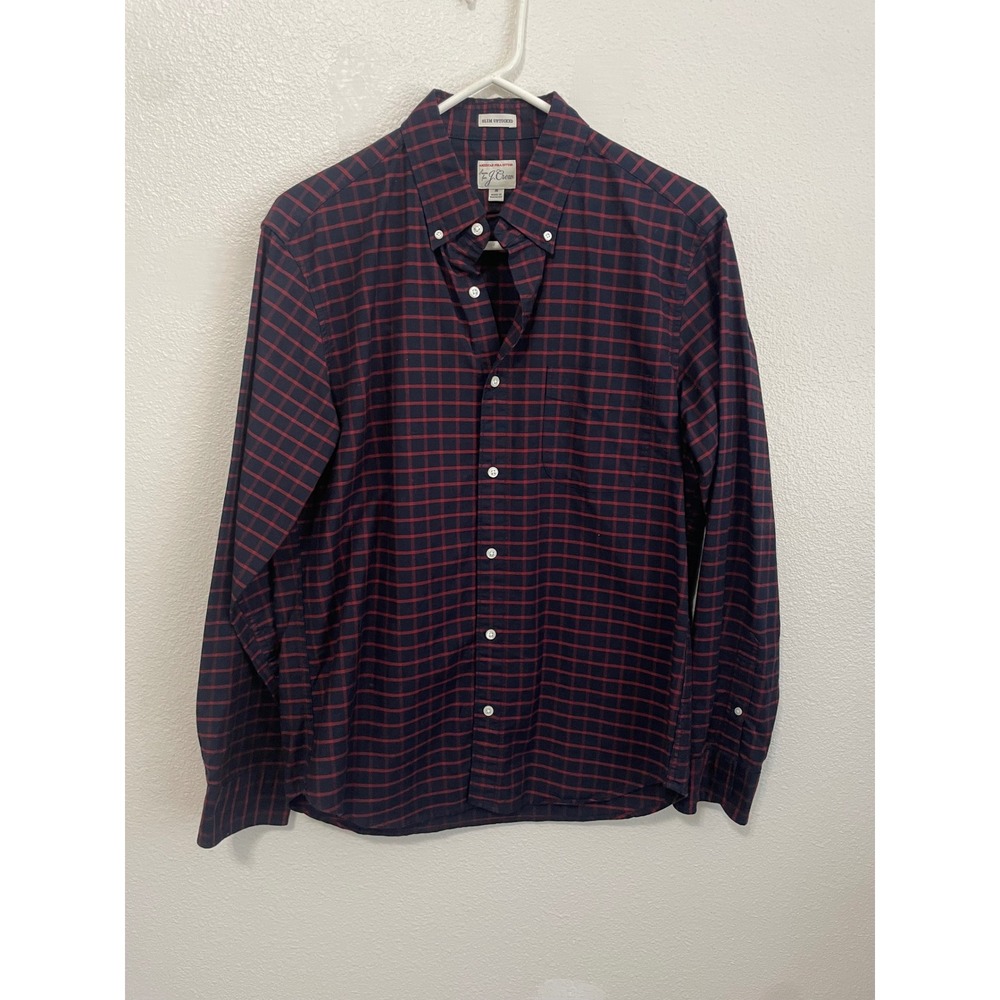 J.Crew Button Down Shirt Mens M Blue Red Excellent Slim Untucked Pima Cotton